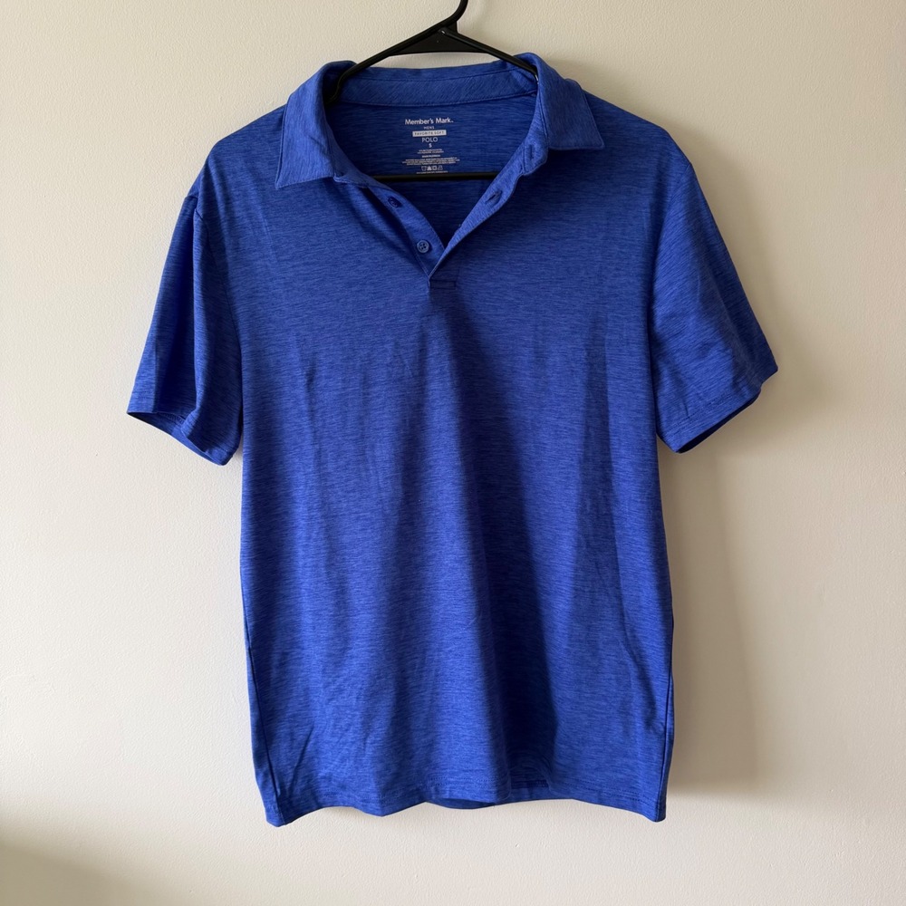 Members Mark Mens Favorite Soft Polo Shirt Blue Space Dye Small MM23706
